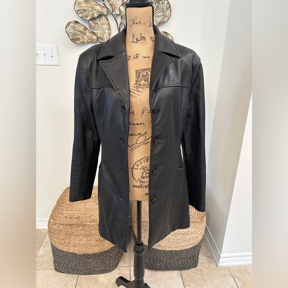Wilsons Leather Black Genuine Leather Button-Front Jacket Coat Women’s L - Picture 2 of 10